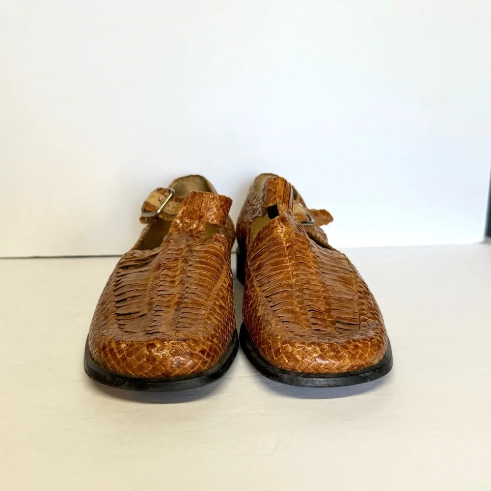 VTG France Mode Women’s Brown Woven Leather Loafer Shoes Buckle Size 5